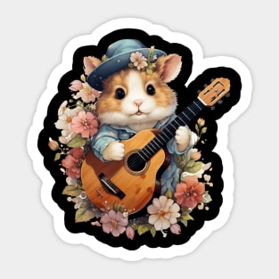 Hamster Playing Guitar Flower Sticker